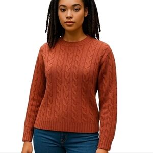 Appleseed's 100% Wool Cable Knit Long-Sleeve Coral-Tone Sweater - Size Large